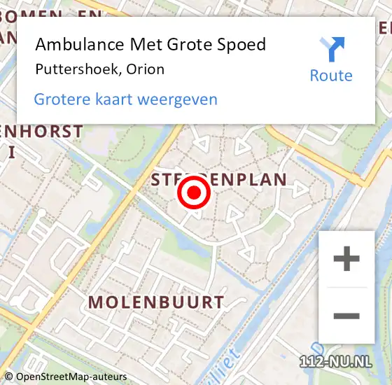 Locatie op kaart van de 112 melding: Ambulance Met Grote Spoed Naar Puttershoek, Orion op 9 september 2014 18:53