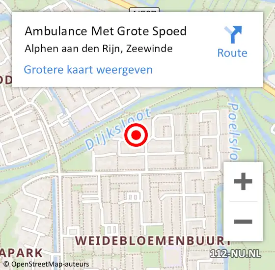 Locatie op kaart van de 112 melding: Ambulance Met Grote Spoed Naar Alphen aan den Rijn, Zeewinde op 28 september 2023 19:09