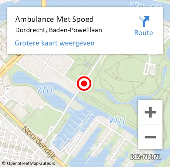 Locatie op kaart van de 112 melding: Ambulance Met Spoed Naar Dordrecht, Baden-Powelllaan op 28 september 2023 20:26