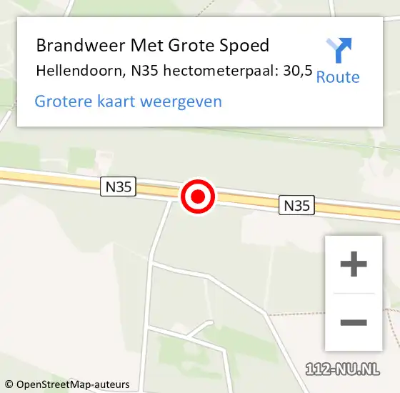 Locatie op kaart van de 112 melding: Brandweer Met Grote Spoed Naar Hellendoorn, N35 hectometerpaal: 30,5 op 28 september 2023 21:03