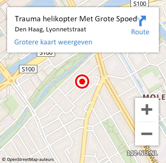 Locatie op kaart van de 112 melding: Trauma helikopter Met Grote Spoed Naar Den Haag, Lyonnetstraat op 28 september 2023 21:33