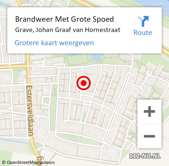 Locatie op kaart van de 112 melding: Brandweer Met Grote Spoed Naar Grave, Johan Graaf van Hornestraat op 28 september 2023 21:37