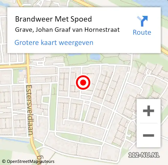 Locatie op kaart van de 112 melding: Brandweer Met Spoed Naar Grave, Johan Graaf van Hornestraat op 28 september 2023 21:41