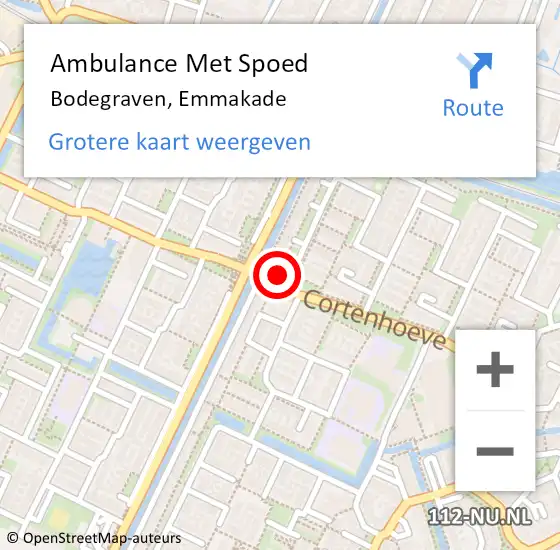 Locatie op kaart van de 112 melding: Ambulance Met Spoed Naar Bodegraven, Emmakade op 28 september 2023 21:46