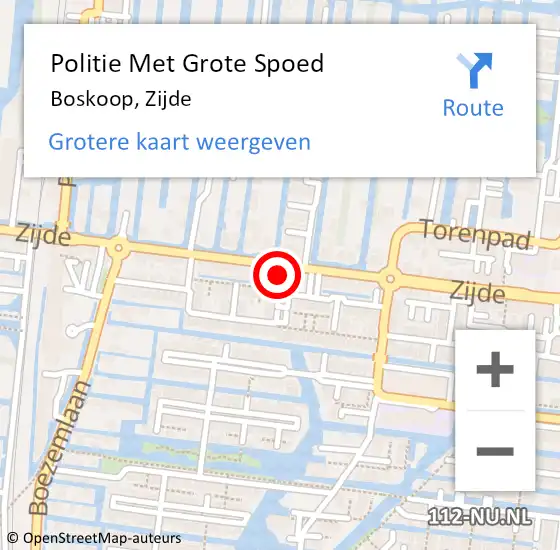 Locatie op kaart van de 112 melding: Politie Met Grote Spoed Naar Boskoop, Zijde op 28 september 2023 21:49