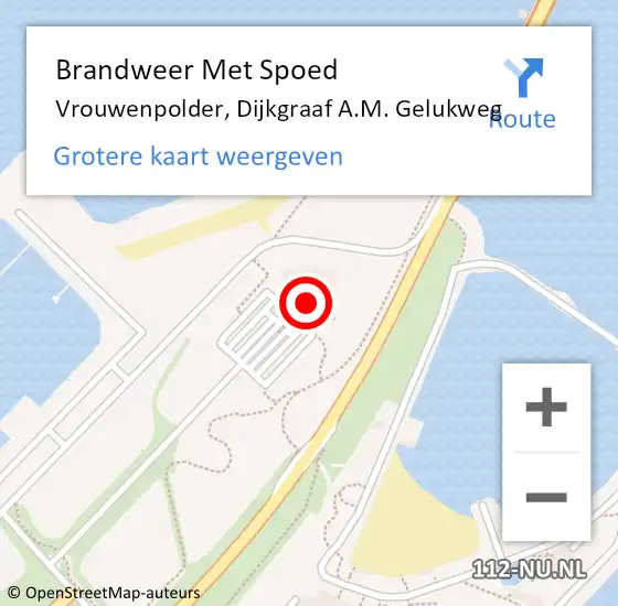 Locatie op kaart van de 112 melding: Brandweer Met Spoed Naar Vrouwenpolder, Dijkgraaf A.M. Gelukweg op 28 september 2023 21:54