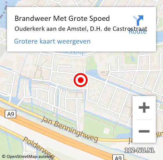 Locatie op kaart van de 112 melding: Brandweer Met Grote Spoed Naar Ouderkerk aan de Amstel, D.H. de Castrostraat op 28 september 2023 23:12