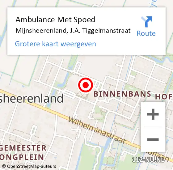 Locatie op kaart van de 112 melding: Ambulance Met Spoed Naar Mijnsheerenland, J.A. Tiggelmanstraat op 29 september 2023 00:33