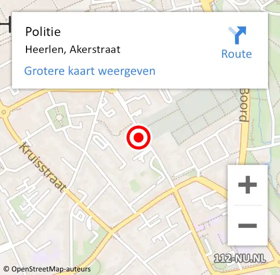 Locatie op kaart van de 112 melding: Politie Heerlen, Akerstraat op 29 september 2023 00:46