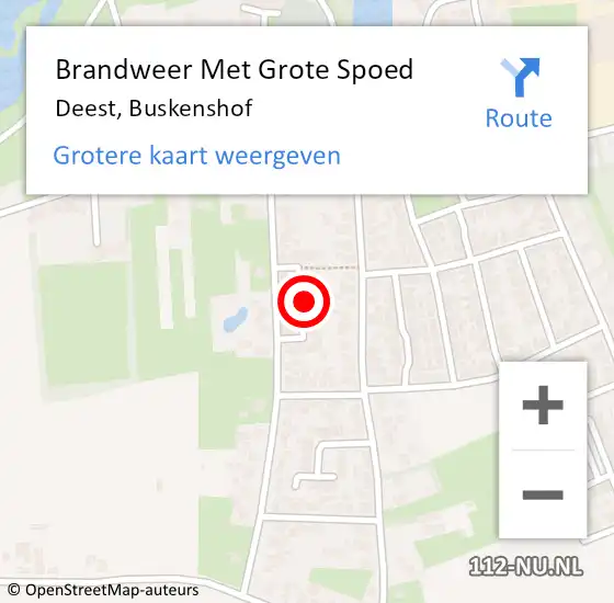 Locatie op kaart van de 112 melding: Brandweer Met Grote Spoed Naar Deest, Buskenshof op 29 september 2023 04:30