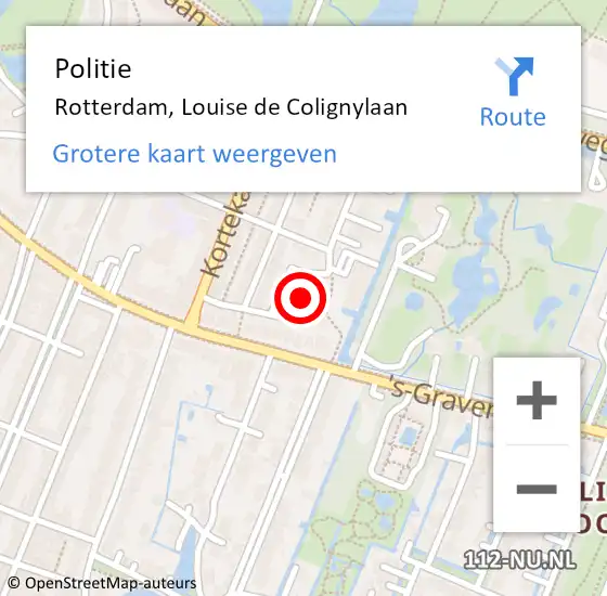Locatie op kaart van de 112 melding: Politie Rotterdam, Louise de Colignylaan op 29 september 2023 07:11