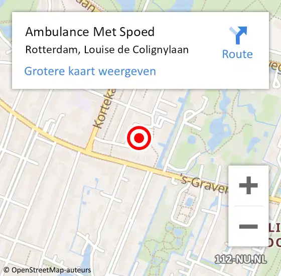 Locatie op kaart van de 112 melding: Ambulance Met Spoed Naar Rotterdam, Louise de Colignylaan op 29 september 2023 07:11