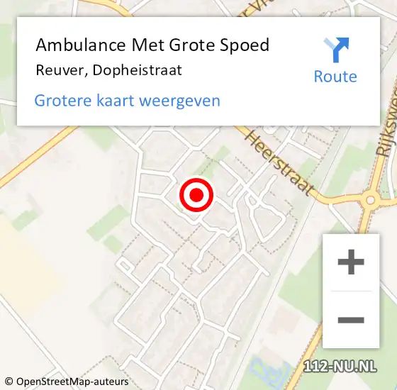 Locatie op kaart van de 112 melding: Ambulance Met Grote Spoed Naar Reuver, Dopheistraat op 29 september 2023 07:14