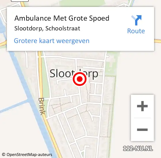 Locatie op kaart van de 112 melding: Ambulance Met Grote Spoed Naar Slootdorp, Schoolstraat op 29 september 2023 08:07