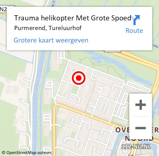 Locatie op kaart van de 112 melding: Trauma helikopter Met Grote Spoed Naar Purmerend, Tureluurhof op 29 september 2023 08:14