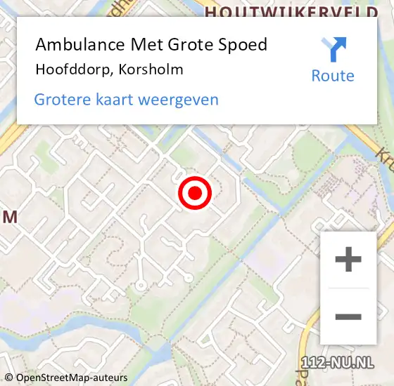 Locatie op kaart van de 112 melding: Ambulance Met Grote Spoed Naar Hoofddorp, Korsholm op 29 september 2023 08:44