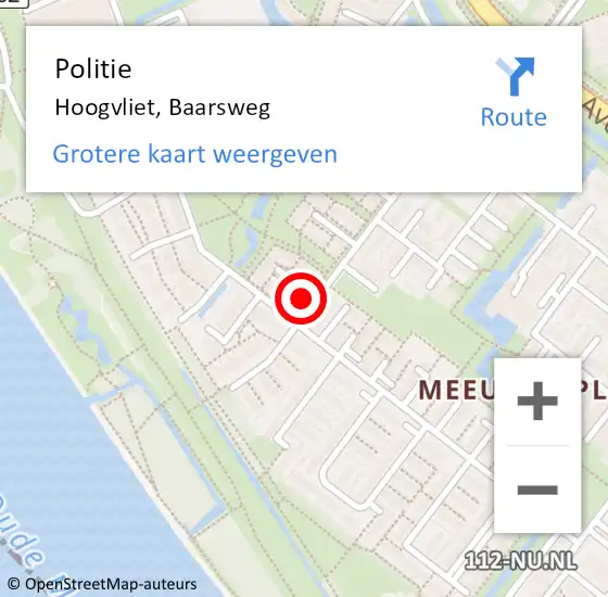 Locatie op kaart van de 112 melding: Politie Hoogvliet, Baarsweg op 29 september 2023 09:02