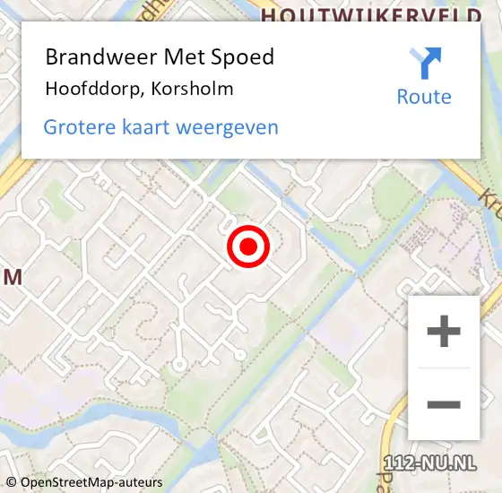 Locatie op kaart van de 112 melding: Brandweer Met Spoed Naar Hoofddorp, Korsholm op 29 september 2023 09:08