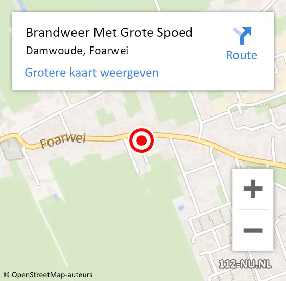 Locatie op kaart van de 112 melding: Brandweer Met Grote Spoed Naar Damwoude, Foarwei op 29 september 2023 09:34