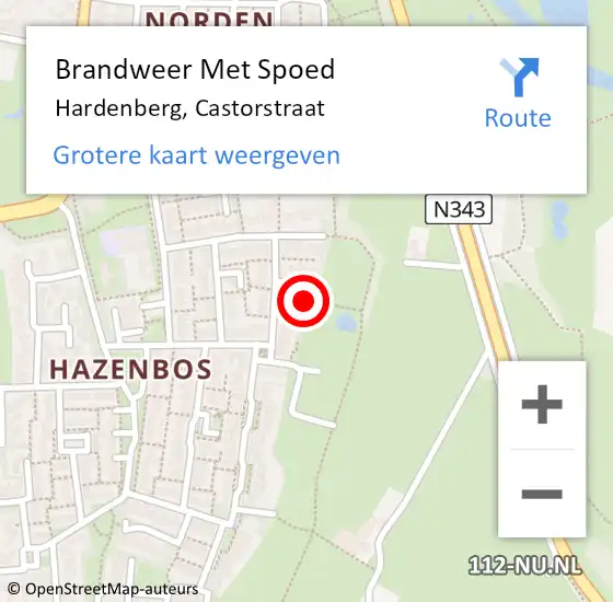 Locatie op kaart van de 112 melding: Brandweer Met Spoed Naar Hardenberg, Castorstraat op 29 september 2023 09:54