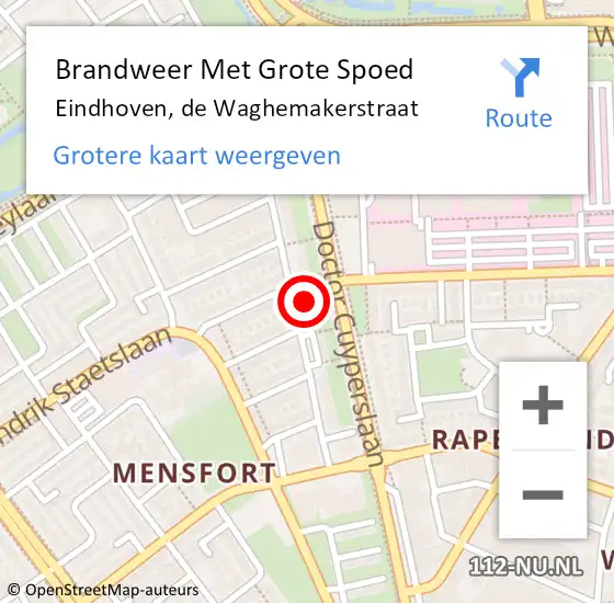 Locatie op kaart van de 112 melding: Brandweer Met Grote Spoed Naar Eindhoven, de Waghemakerstraat op 29 september 2023 09:57