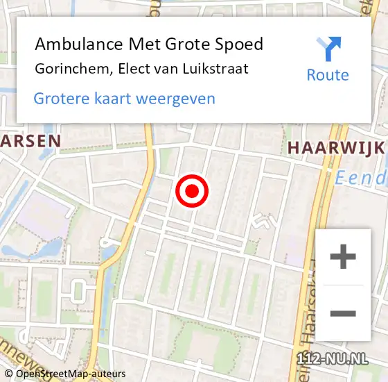 Locatie op kaart van de 112 melding: Ambulance Met Grote Spoed Naar Gorinchem, Elect van Luikstraat op 29 september 2023 10:04