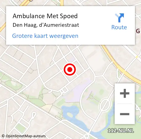 Locatie op kaart van de 112 melding: Ambulance Met Spoed Naar Den Haag, d'Aumeriestraat op 29 september 2023 10:07