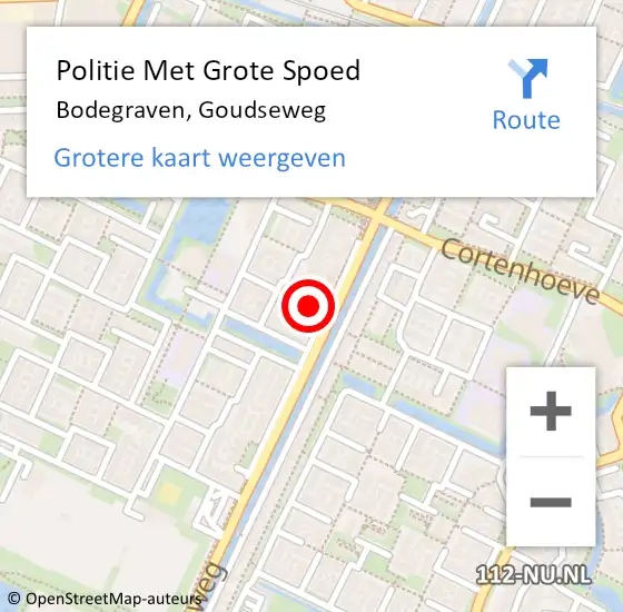 Locatie op kaart van de 112 melding: Politie Met Grote Spoed Naar Bodegraven, Goudseweg op 29 september 2023 10:17