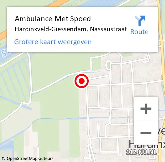 Locatie op kaart van de 112 melding: Ambulance Met Spoed Naar Hardinxveld-Giessendam, Nassaustraat op 29 september 2023 10:24