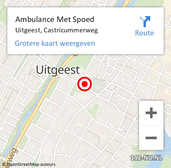 Locatie op kaart van de 112 melding: Ambulance Met Spoed Naar Uitgeest, Castricummerweg op 29 september 2023 10:36