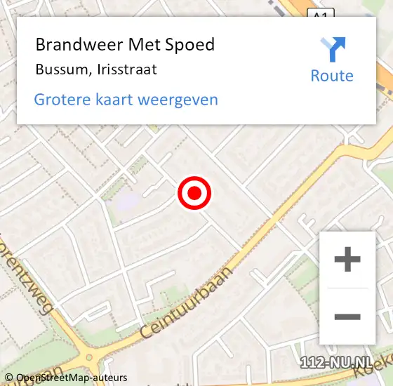 Locatie op kaart van de 112 melding: Brandweer Met Spoed Naar Bussum, Irisstraat op 29 september 2023 10:44