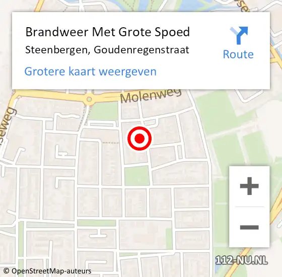 Locatie op kaart van de 112 melding: Brandweer Met Grote Spoed Naar Steenbergen, Goudenregenstraat op 29 september 2023 11:19