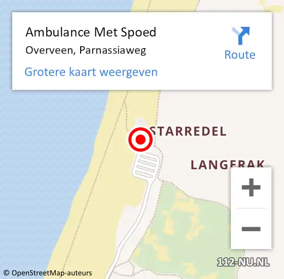 Locatie op kaart van de 112 melding: Ambulance Met Spoed Naar Overveen, Parnassiaweg op 29 september 2023 11:35