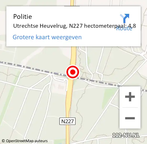 Locatie op kaart van de 112 melding: Politie Utrechtse Heuvelrug, N227 hectometerpaal: 4,8 op 29 september 2023 12:32