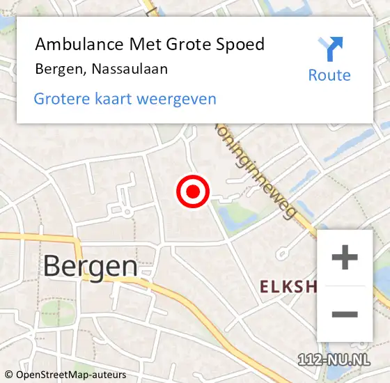 Locatie op kaart van de 112 melding: Ambulance Met Grote Spoed Naar Bergen, Nassaulaan op 29 september 2023 12:37