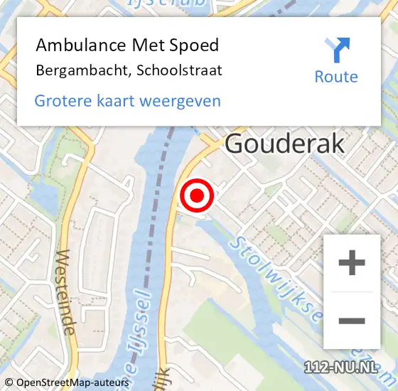 Locatie op kaart van de 112 melding: Ambulance Met Spoed Naar Bergambacht, Schoolstraat op 29 september 2023 12:46