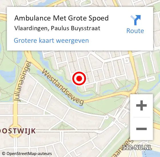 Locatie op kaart van de 112 melding: Ambulance Met Grote Spoed Naar Vlaardingen, Paulus Buysstraat op 29 september 2023 12:46