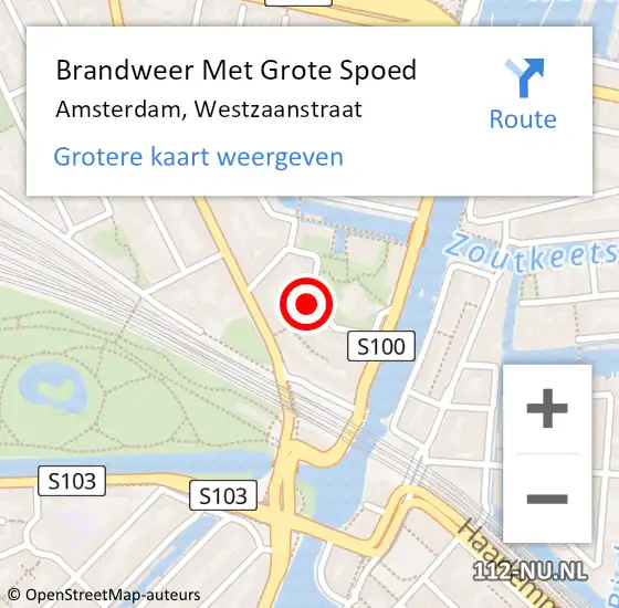 Locatie op kaart van de 112 melding: Brandweer Met Grote Spoed Naar Amsterdam, Westzaanstraat op 29 september 2023 13:00