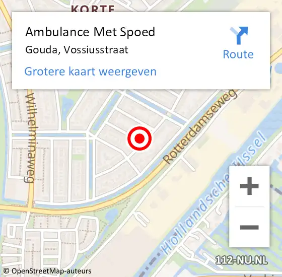 Locatie op kaart van de 112 melding: Ambulance Met Spoed Naar Gouda, Vossiusstraat op 29 september 2023 13:11