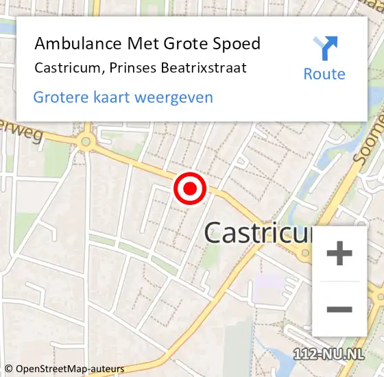 Locatie op kaart van de 112 melding: Ambulance Met Grote Spoed Naar Castricum, Prinses Beatrixstraat op 29 september 2023 13:12