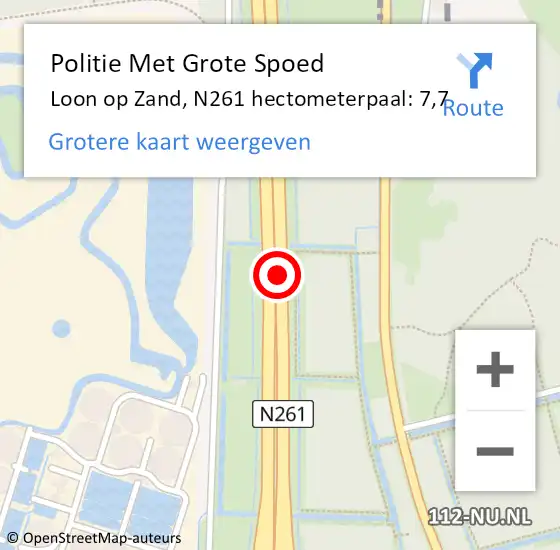 Locatie op kaart van de 112 melding: Politie Met Grote Spoed Naar Loon op Zand, N261 hectometerpaal: 7,7 op 29 september 2023 13:38