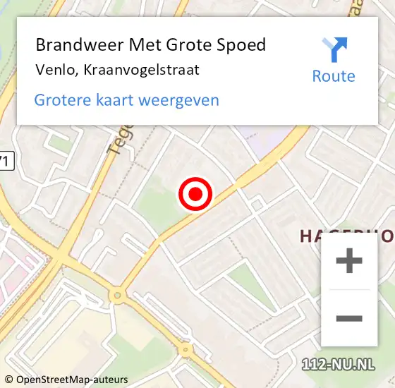 Locatie op kaart van de 112 melding: Brandweer Met Grote Spoed Naar Venlo, Kraanvogelstraat op 29 september 2023 13:40