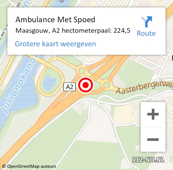 Locatie op kaart van de 112 melding: Ambulance Met Spoed Naar Maasgouw, A2 hectometerpaal: 224,5 op 29 september 2023 14:01