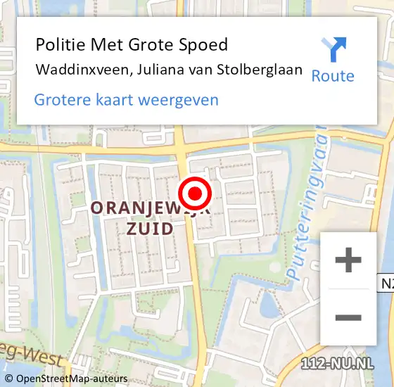 Locatie op kaart van de 112 melding: Politie Met Grote Spoed Naar Waddinxveen, Juliana van Stolberglaan op 29 september 2023 14:15