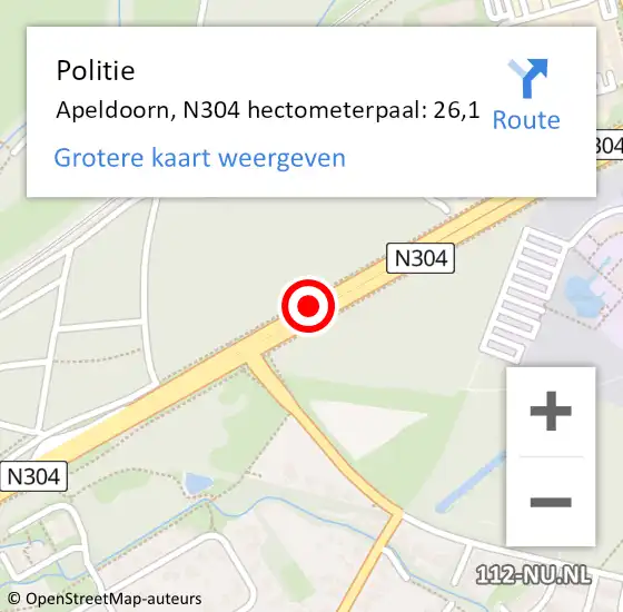 Locatie op kaart van de 112 melding: Politie Apeldoorn, N304 hectometerpaal: 26,1 op 29 september 2023 15:00