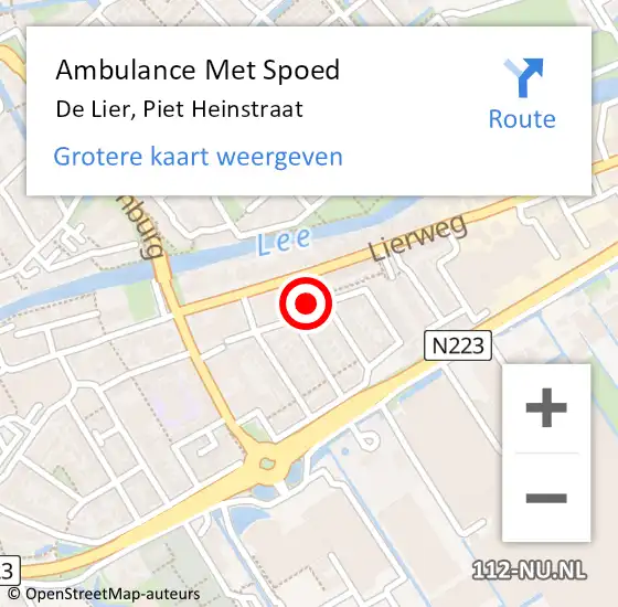 Locatie op kaart van de 112 melding: Ambulance Met Spoed Naar De Lier, Piet Heinstraat op 29 september 2023 15:06