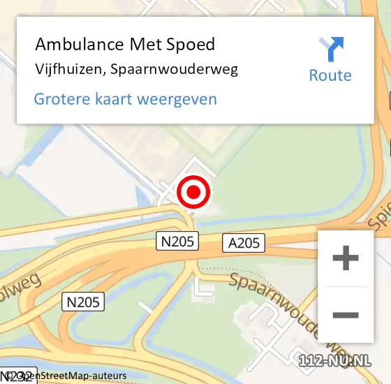 Locatie op kaart van de 112 melding: Ambulance Met Spoed Naar Vijfhuizen, Spaarnwouderweg op 29 september 2023 15:11