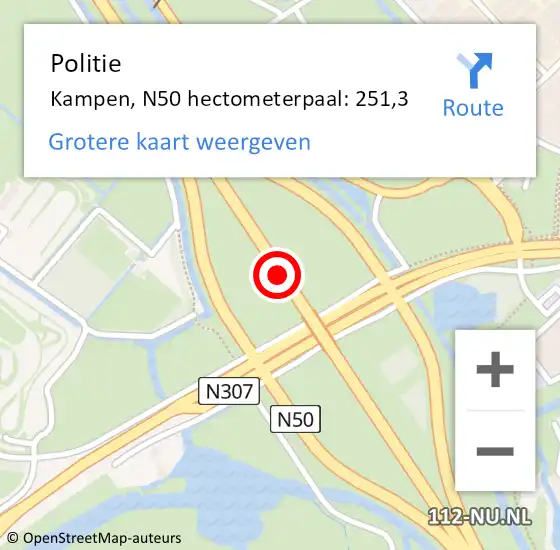 Locatie op kaart van de 112 melding: Politie Kampen, N50 hectometerpaal: 251,3 op 29 september 2023 15:32