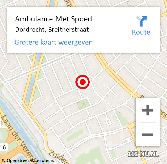 Locatie op kaart van de 112 melding: Ambulance Met Spoed Naar Dordrecht, Breitnerstraat op 29 september 2023 15:38