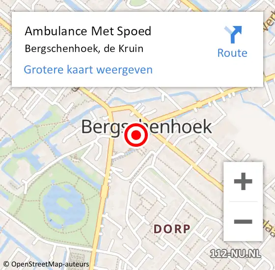 Locatie op kaart van de 112 melding: Ambulance Met Spoed Naar Bergschenhoek, de Kruin op 29 september 2023 15:51